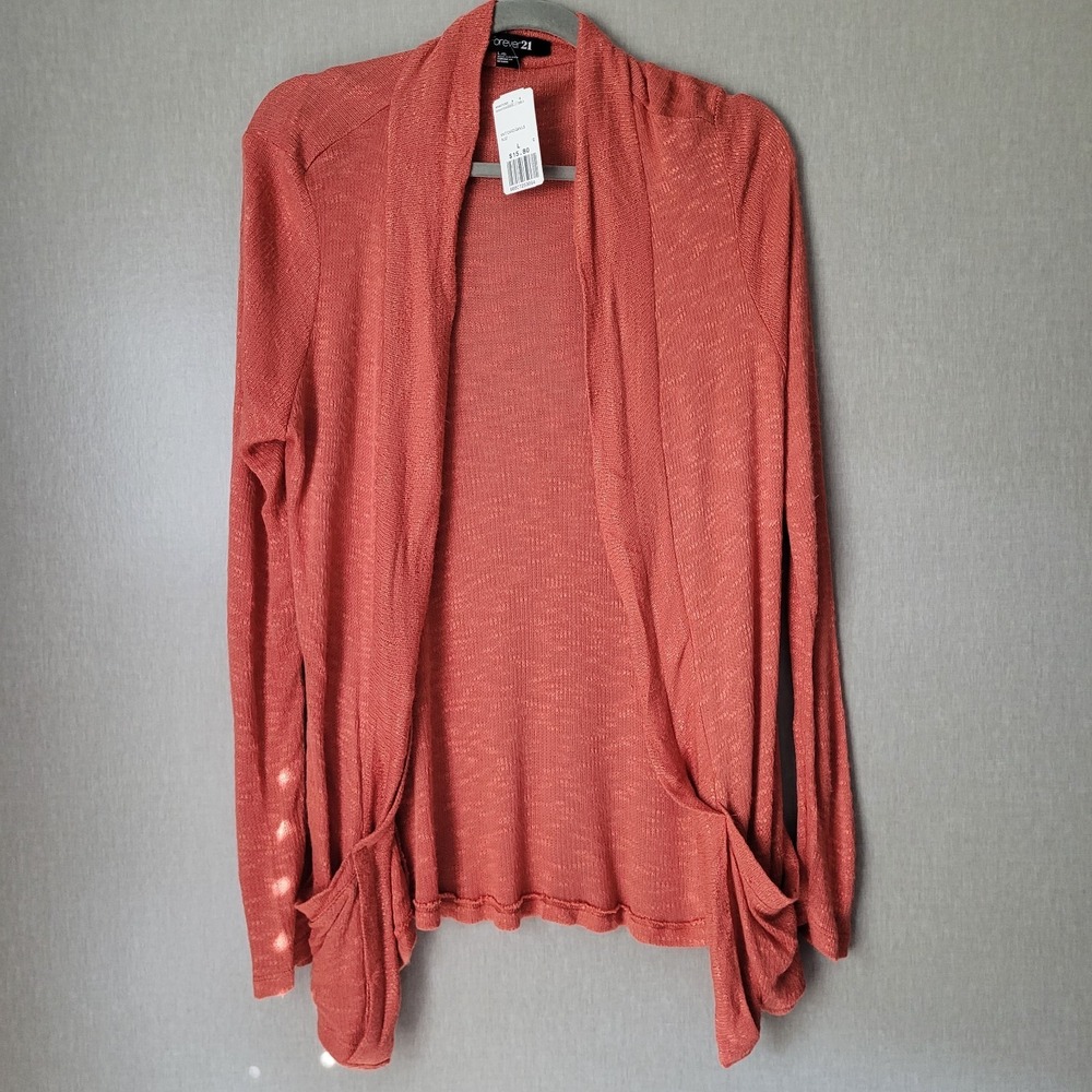 NWT Forever 21 Terracotta Open Front Summer Layering Thin Cardigan Size Large